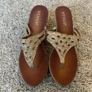 Venus Gold Embellished Wedges